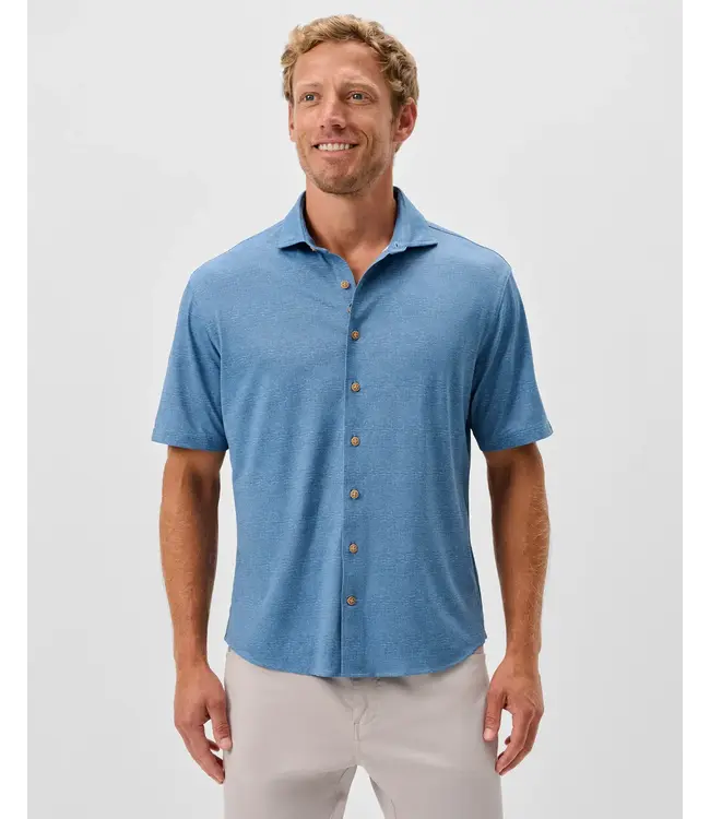 Breck Solid Knit Printed Mesh Short Sleeve Button Up Shirt