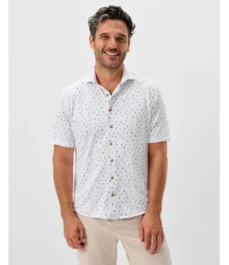 Shortboard Print Mesh Short Sleeve Button Down Shirt