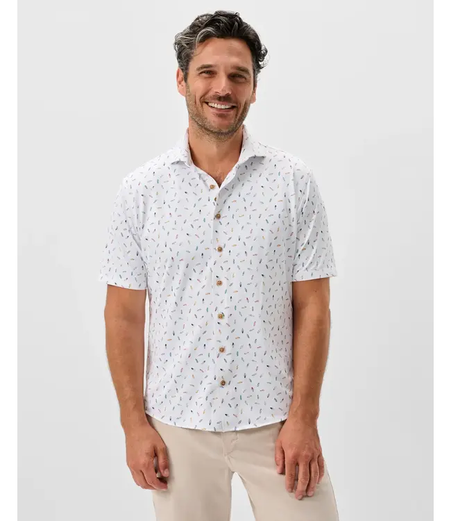 Shortboard Print Mesh Short Sleeve Button Down Shirt
