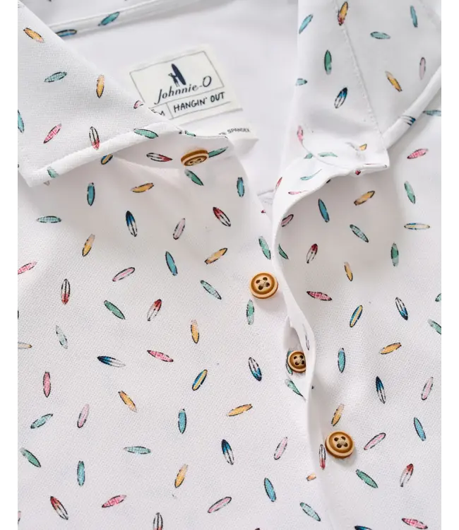 Shortboard Print Mesh Short Sleeve Button Down Shirt