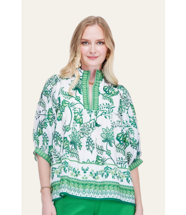 Jade Stand Collar Puff Sleeve Top #9926