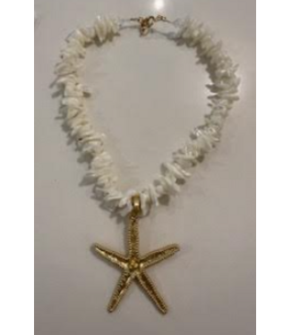 Merritt Millie Merritt Millie-White  Chip Bead Necklace w/Gold Starfish