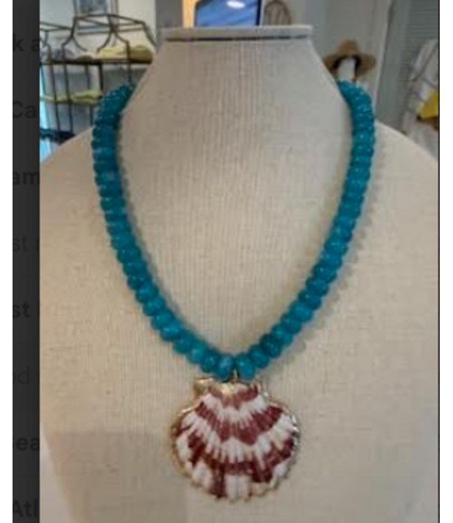 Merritt Millie-Turquoise beaded Necklace w/ Shell Pendant