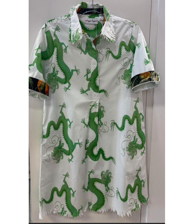 Dizzie Lizzie Chatham Dress Green and White Dragon