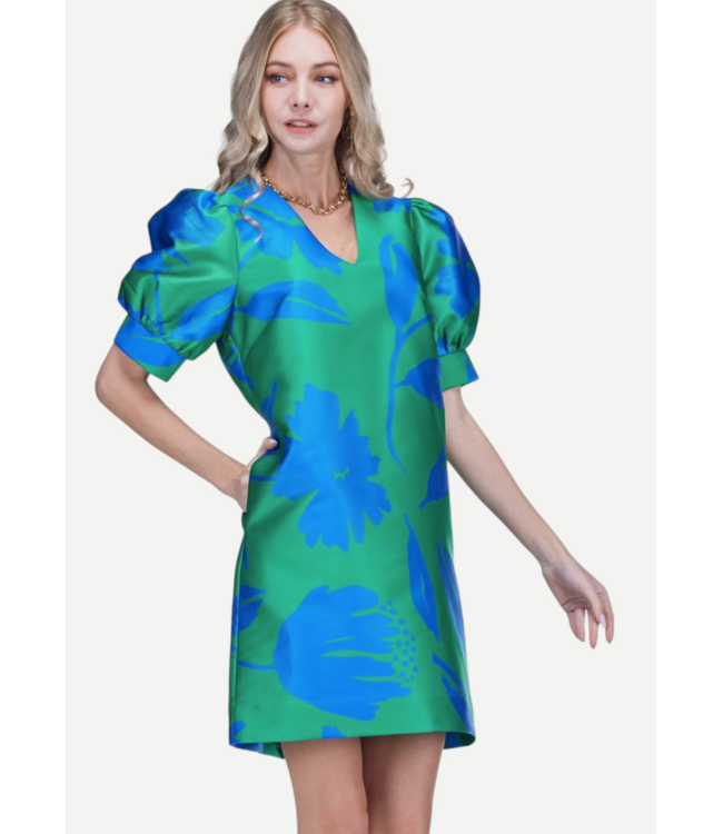 Jade V-neck Puff Sleeve Dress #5130