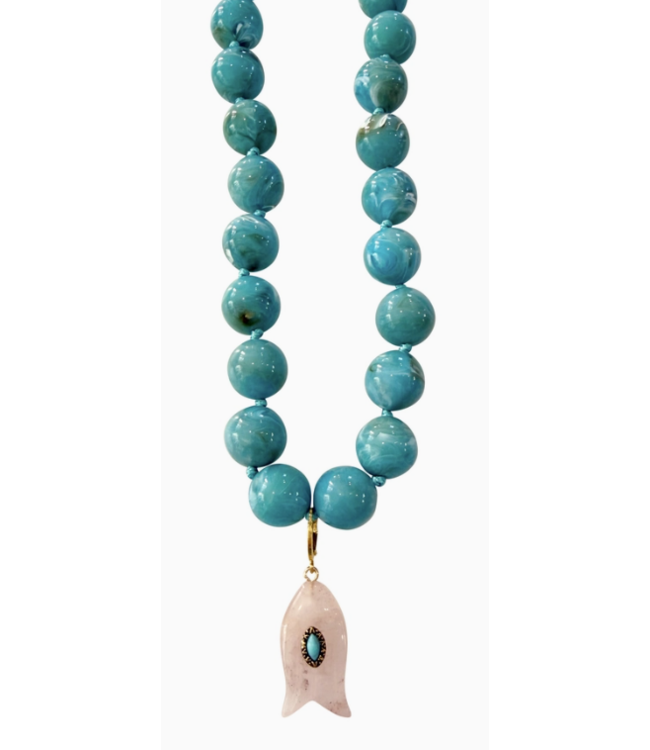 Gemelli-Kiawah Beaded Fish Necklace-Teal