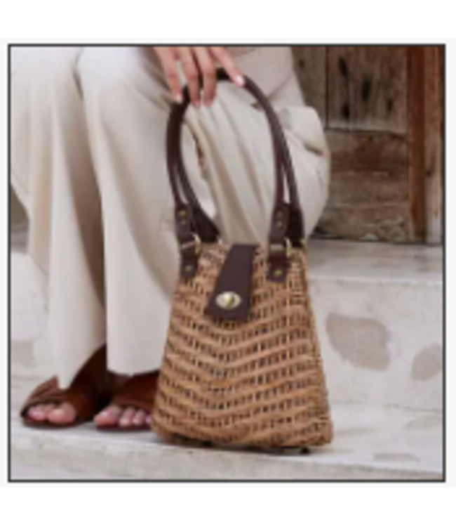 The Winding Road-Rattan Handbag w/Leather Elbow Strap-RT HB