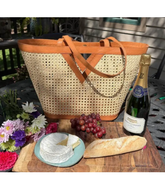 the winding road The Winding Road-Large square cane Rattan Tote-TOTRIL GBRN