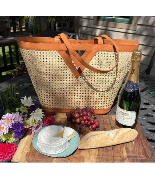The Winding Road-Large square cane Rattan Tote-TOTRIL GBRN