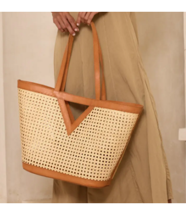 The Winding Road-Large square cane Rattan Tote-TOTRIL GBRN