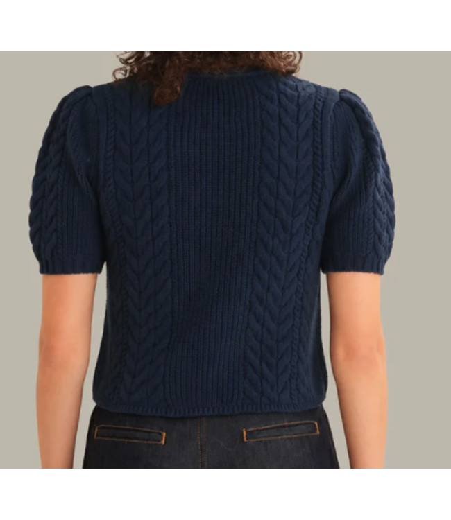 525 America-Alexandra Cable Puff Sleeve Bow Cardigan-#52636