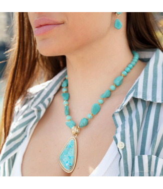 Barse Jewelry Barse Jewelry Turquoise Triangle Golden Pendant Necklace