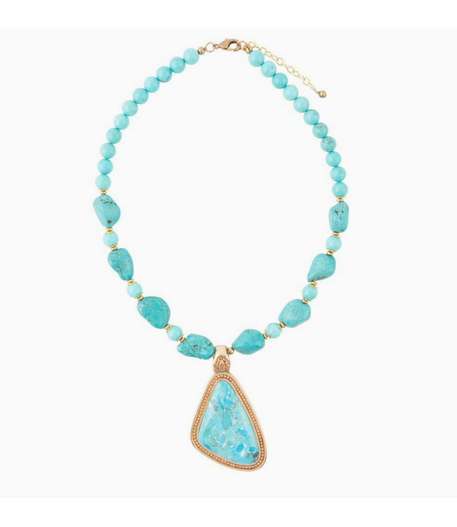 Barse Jewelry Turquoise Triangle Golden Pendant Necklace