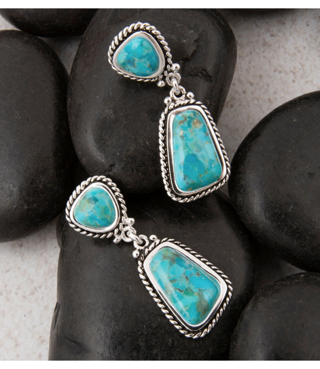 Barse Jewelry Turquoise Silver Drop Earrings