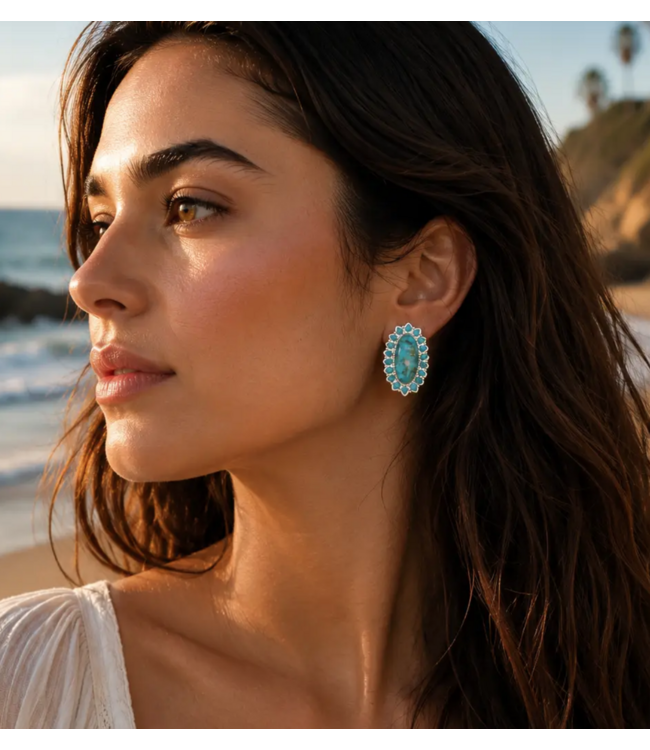 Barse Jewelry Oasis Turquoise Silver Clip Earrings