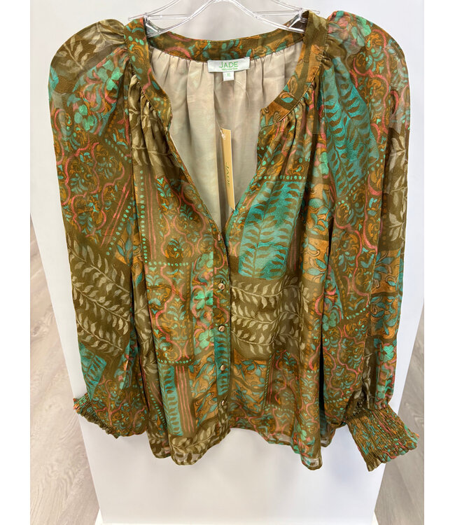 Jade 79G8044-2  Split Neck Peasant Top