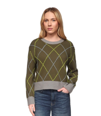 Brodie Cashmere Brodie Contrast Diamond Stitch Crew #071