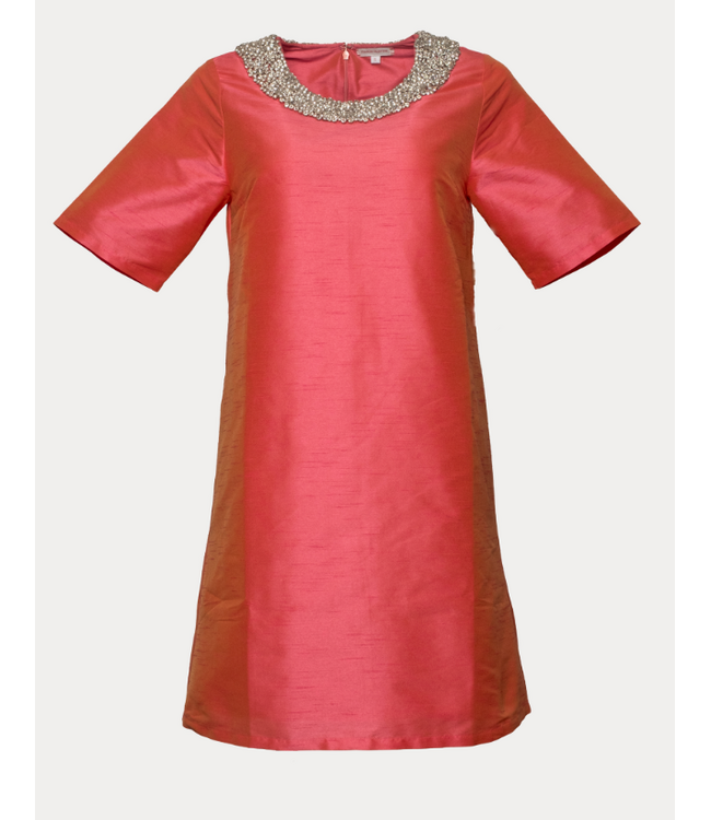 Frances Valentine Tabby Shift Dress w/ Jewel Collar- 426AA117143