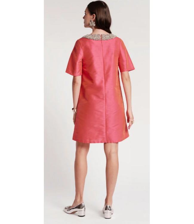 Frances Valentine Tabby Shift Dress w/ Jewel Collar- 426AA117143