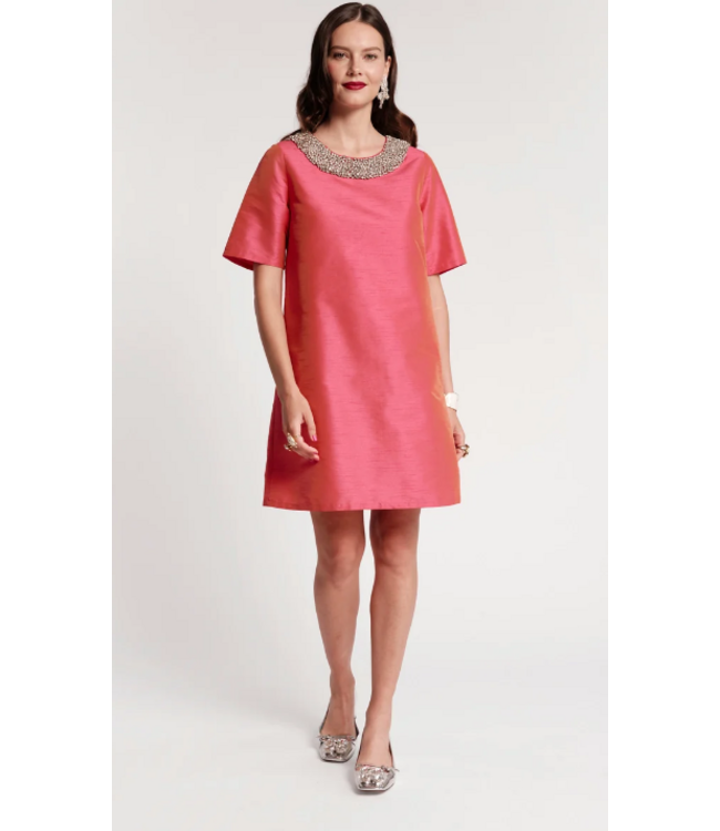 Frances Valentine Tabby Shift Dress w/ Jewel Collar- 426AA117143