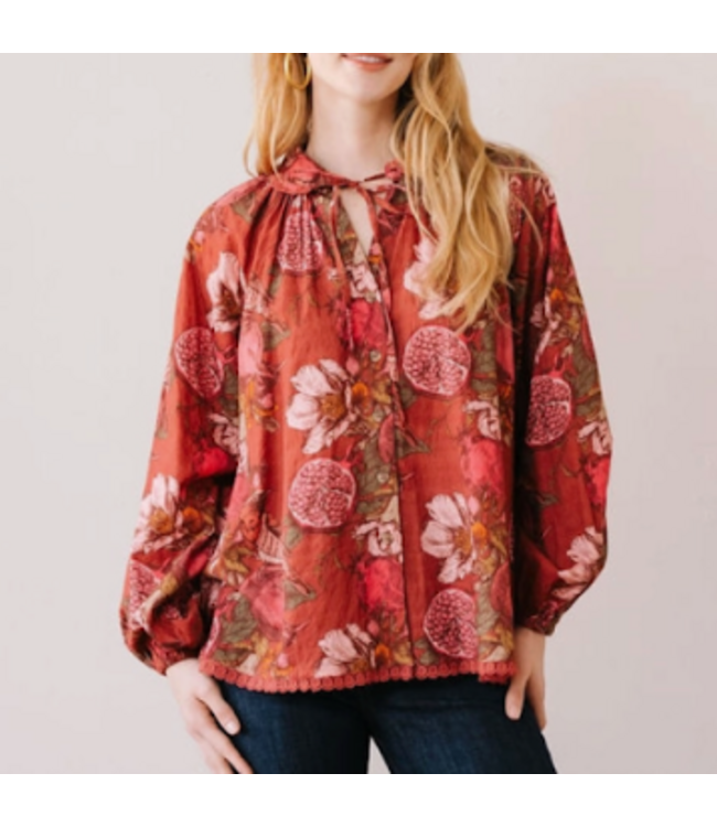 Pomegranate Floral Willa Top-#3386