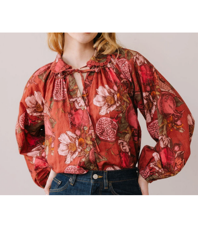 Pomegranate Floral Willa Top-#3386