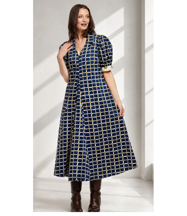 DL Montauk Dress  Navy Green Grid