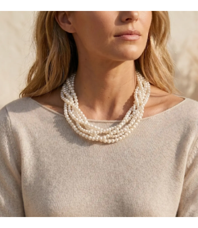 Chunky Multistrand Pearl Necklace #N3892