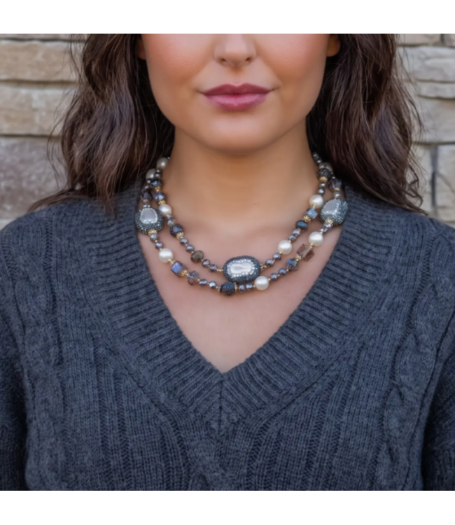 Chunky beaded Coastal Pearl Necklace #N4268