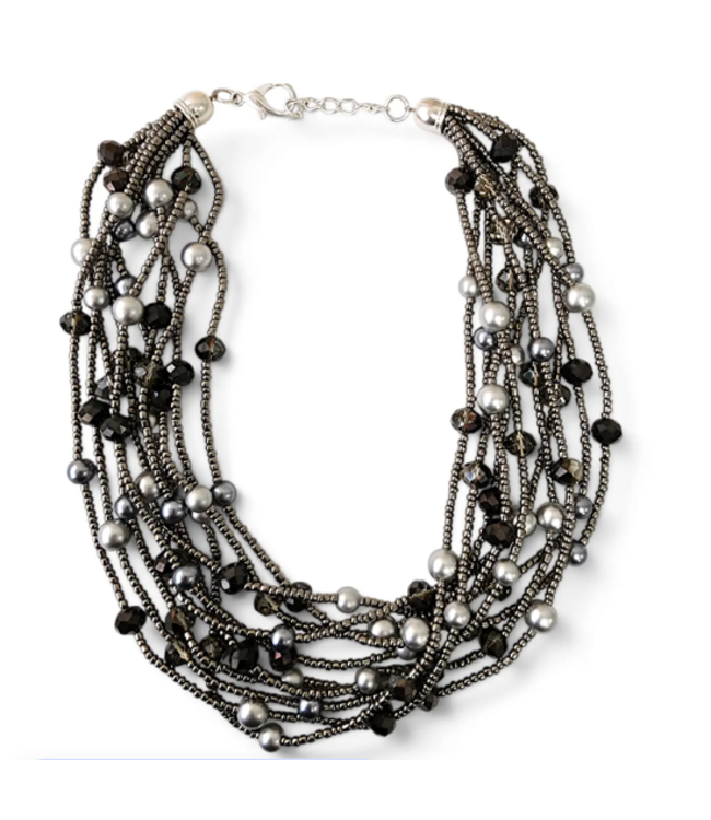 Hematite & Pearl Collar Necklace #N4278