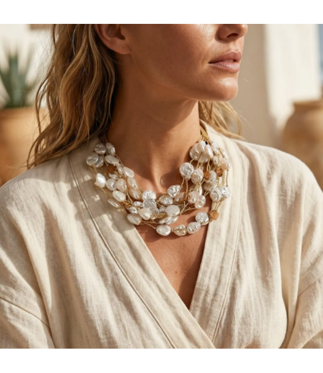 Coastal Chunky Coin Pearl Necklace