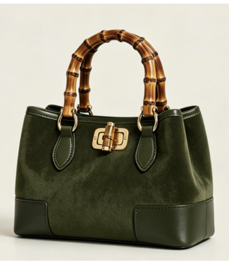 Nanabags Nanabags Micro Suede Bag with Genuine Leather Bamboo Handles
