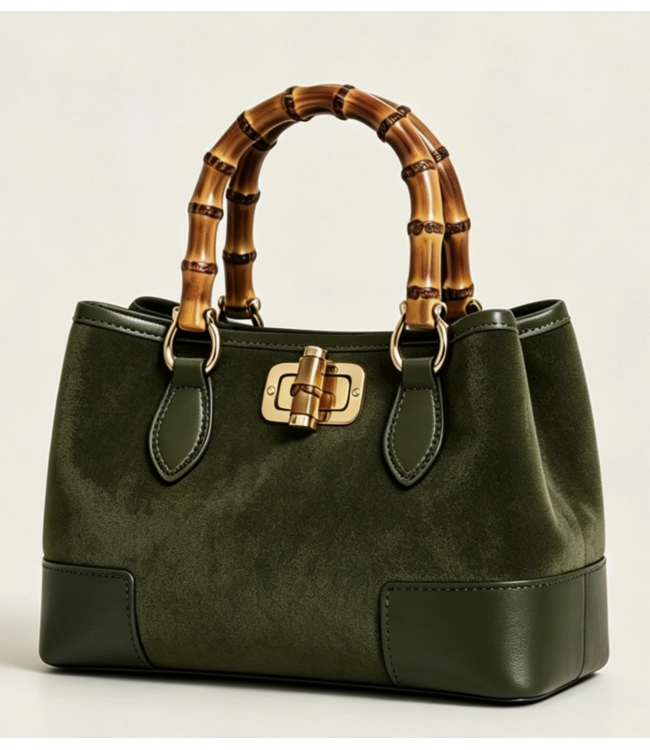 Nanabags Micro Suede Bag with Genuine Leather Bamboo Handles