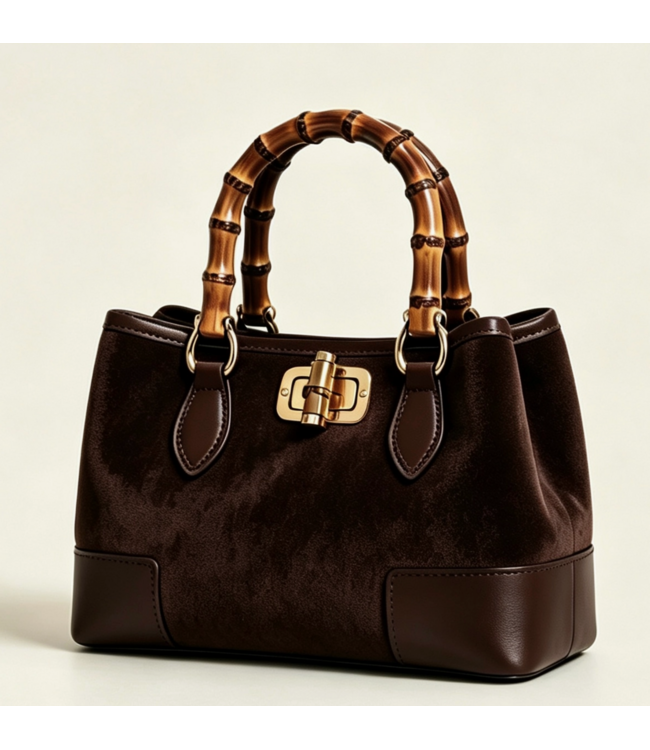 Nanabags Micro Suede Bag with Genuine Leather Bamboo Handles