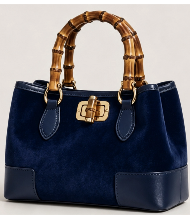Nanabags Micro Suede Bag with Genuine Leather Bamboo Handles