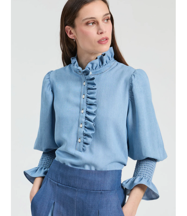 Vilagallo Denim Ruffled Blouse #33937