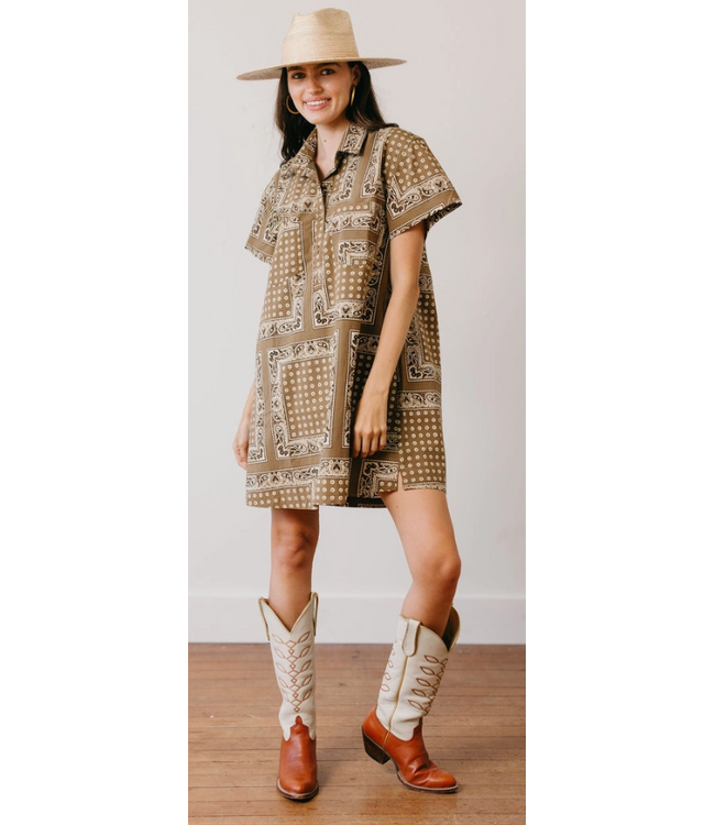 Olive Bandana Getaway Mini Dress