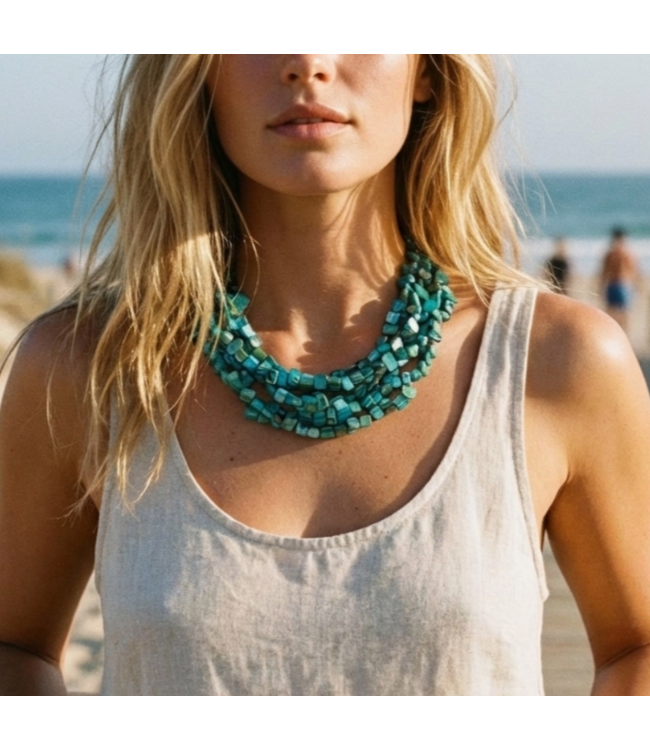 Chunky Turquoise Beaded Collar #N4432