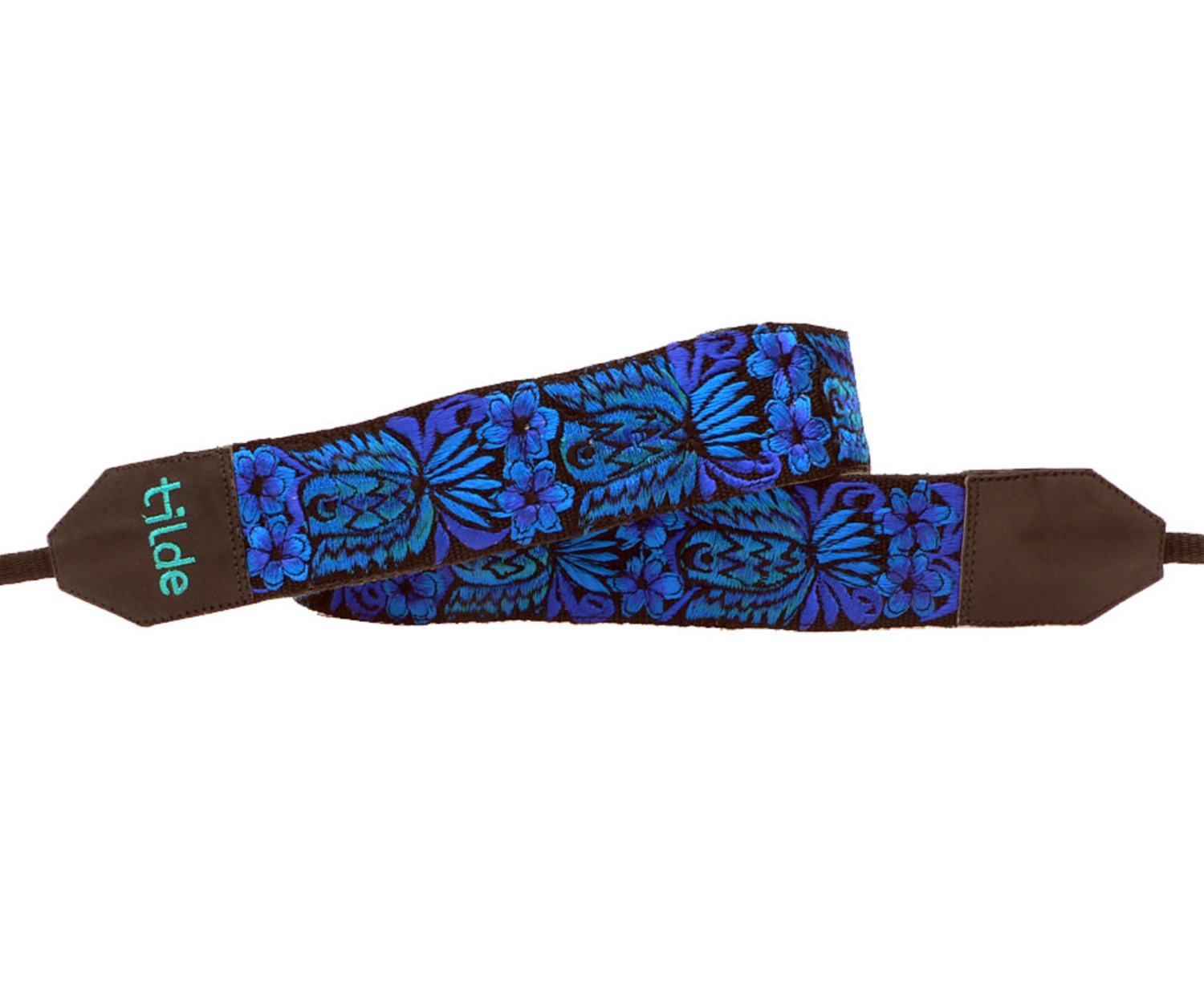Tilde Tilde Leather Camera Strap Colibri Hummingbird In Blue