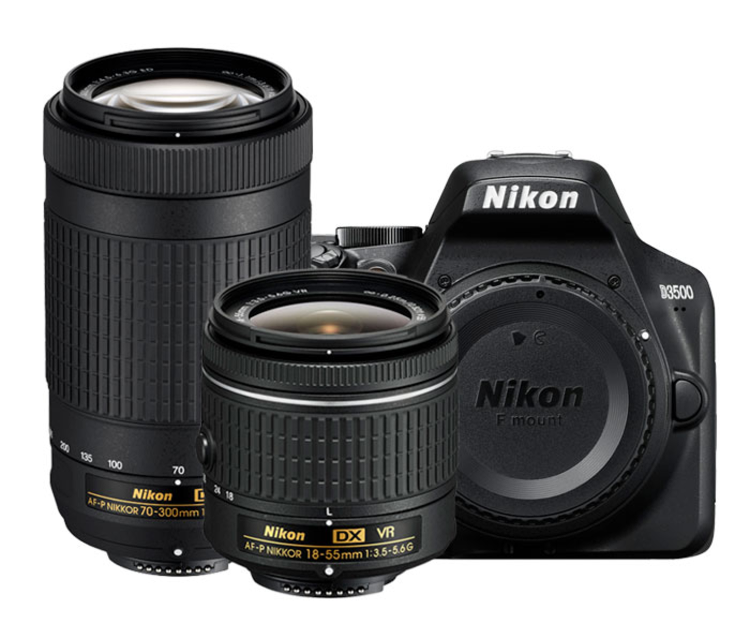 Nikon D3500 Black Dx Format D Slr 2 Lens Kit W Af P Dx Nikkor 18 55mm F 3 5 5 6g Vr Af P Dx Nikkor 70 300mm F 4 5 6 3g Ed Looking Glass Photo
