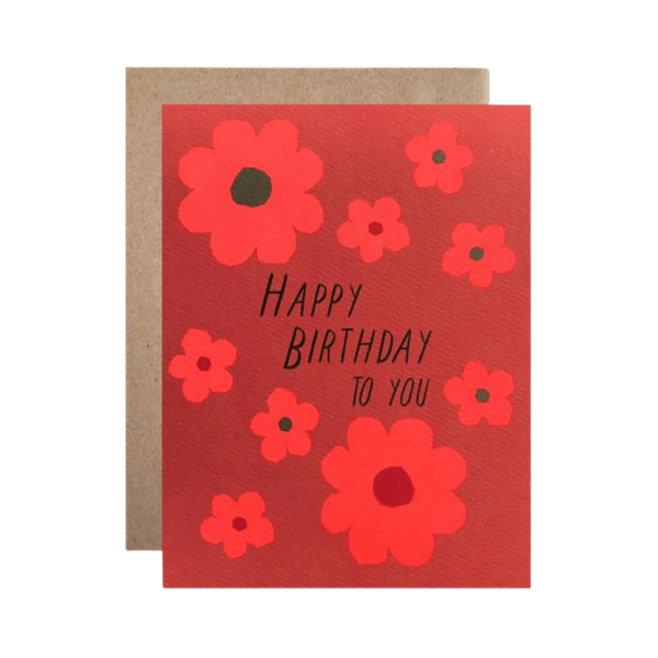 Hartland Brooklyn Happy Birthday Neon Red Daisies Greeting Card