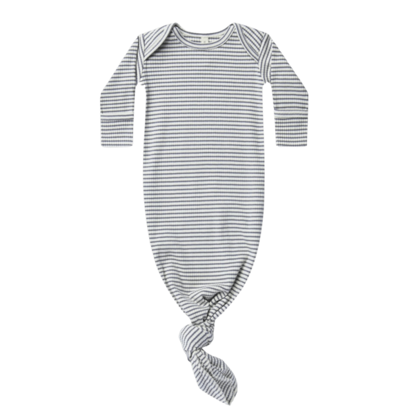 Quincy Mae Ribbed Knotted Baby Gown - Indigo Stripe