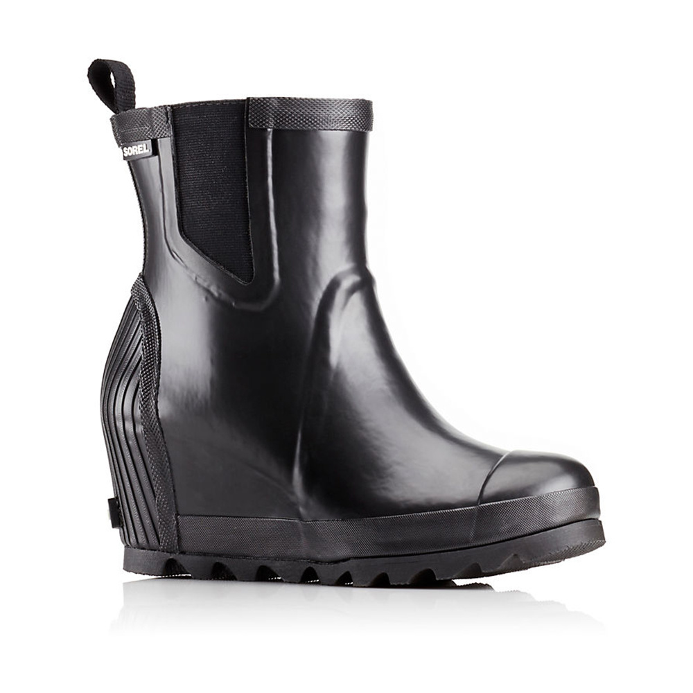 black wedge rain boots