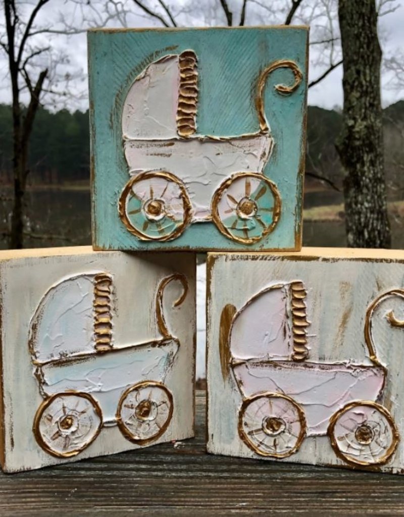 Coddiwomple 6 x 6 Handmade Baby Carriage Wood Block