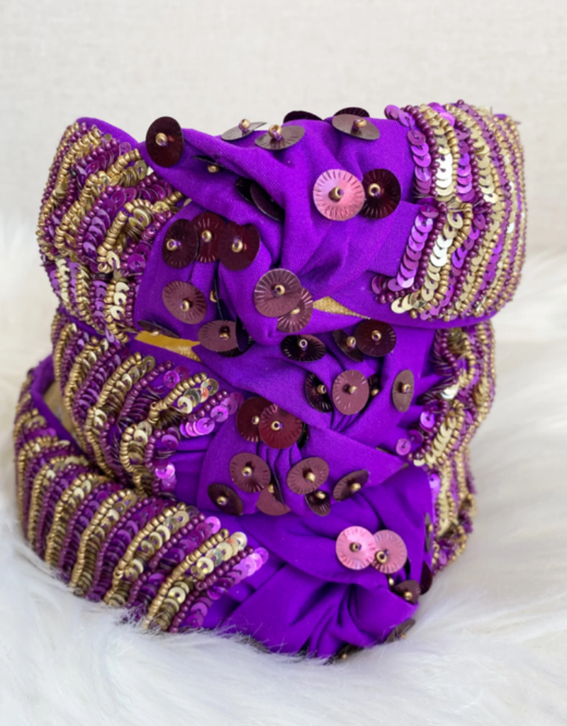 Sandy & Rizzo Purple & Gold Stripe Beaded Headband