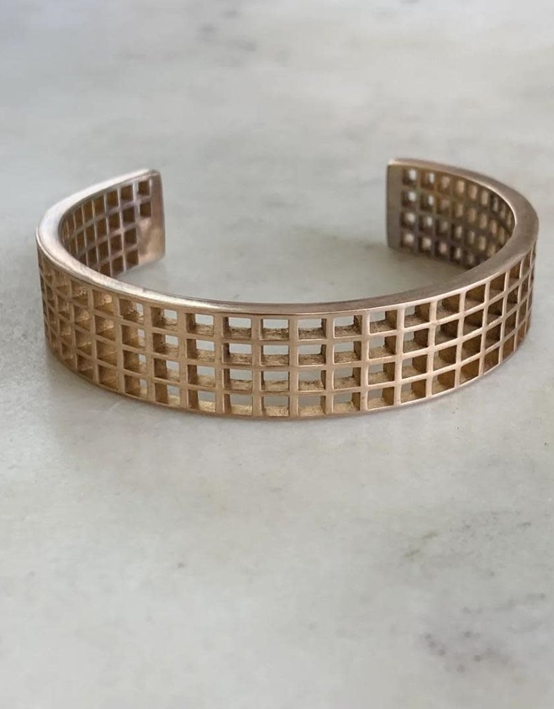 Mimosa Handcrafted Bronze Four Row Grid Cuff
