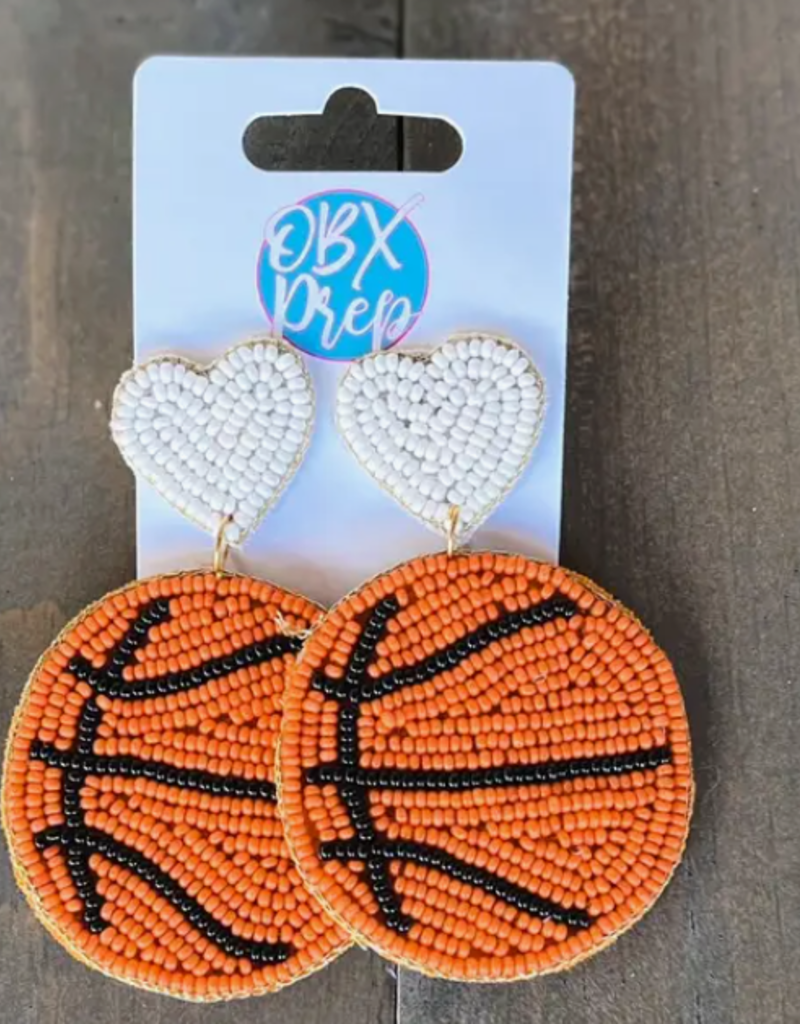 OBX Prep Basketball Heart  Bead Dangle Earrings