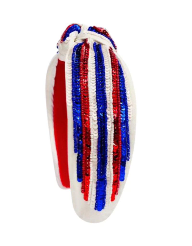 Golden Lily Red White & Blue Sequin Striped Knot Headband