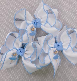 Beyond Creations, LLC Embroidered Blue Ballerina Crochet Edge Bow