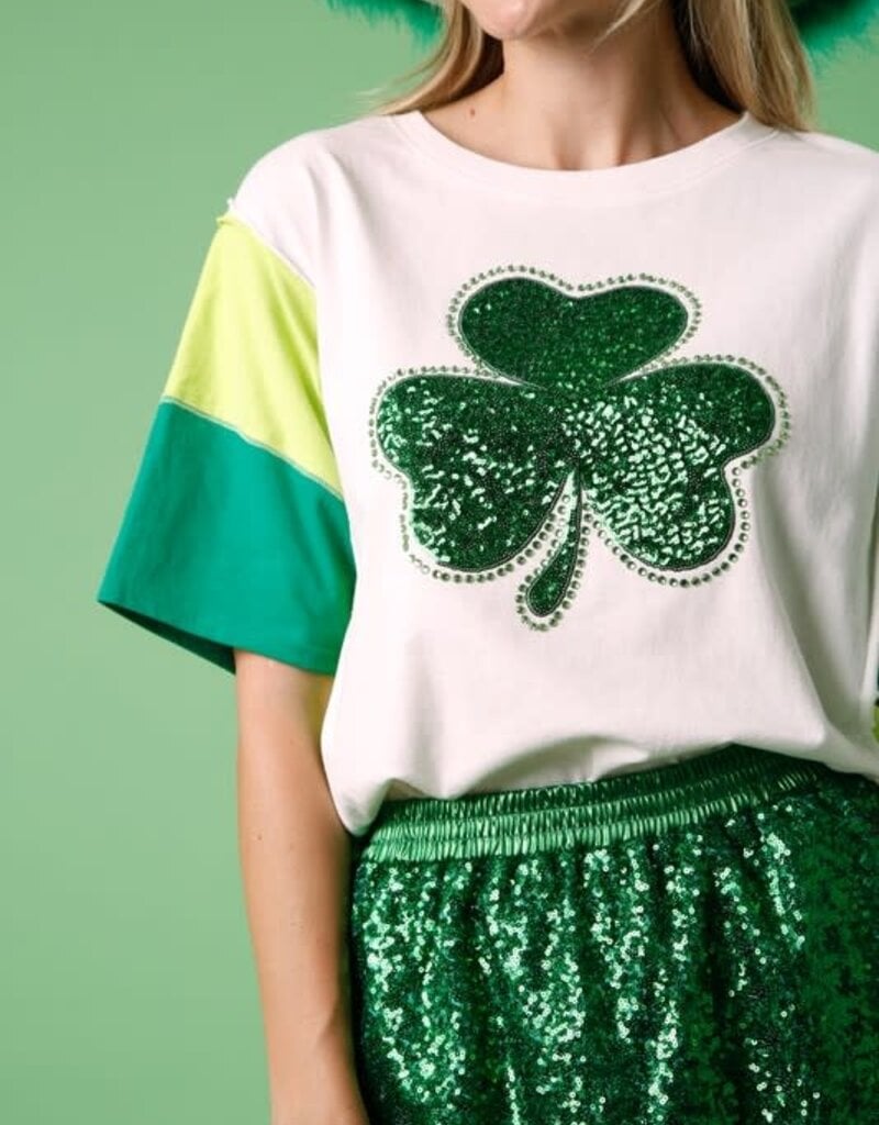 Fantastic Fawn St. Patricks Color Block Clover Top